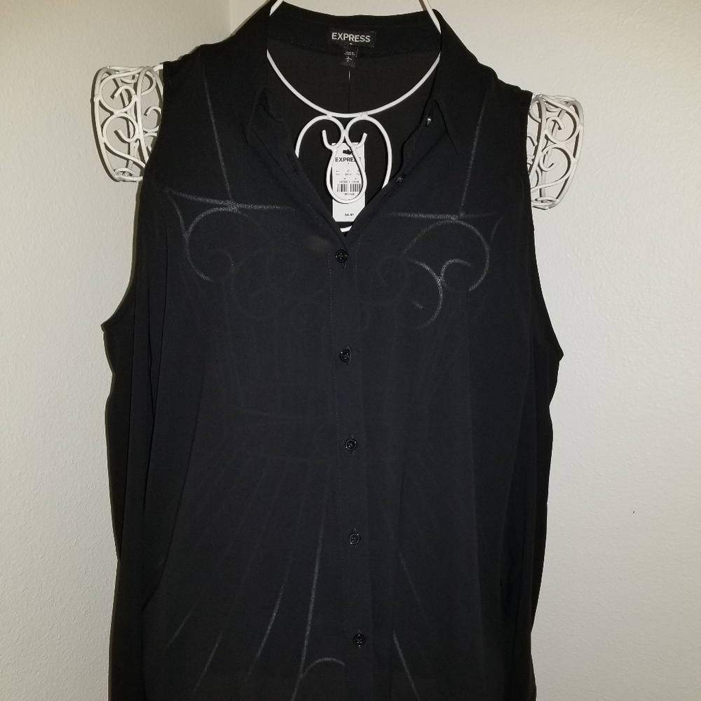 Express Black Sheer Cold Shoulder Top